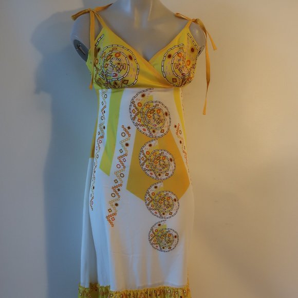 NWT Womens Jollia Summer in the City Dress Yellow White Sleeveless Sundress S * - Picture 5 of 16